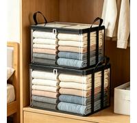 OLYGEE Large Heavy-Duty Thick Plastic Clear Storage Bag with Lids, Handles & Zipper - Stackable Foldable for Clothes, Moving, College Dorm, Home (Black*2)