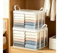 OLYGEE Large Heavy-Duty Thick Plastic Clear Storage Bag with Lids, Handles & Zipper - Stackable Foldable for Clothes, Moving, College Dorm, Home (Write*2)
