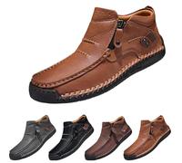 OLYGEE Men’s Handmade Premium Leather Slip-On Driving Boots Wide Toe Arch Support, The First Young Shoes Men (Brown,39)