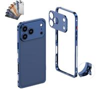 OLYGEE Metal Frame Heat Dissipation Case, Seahorse Buckle Design with Lens Protector Detachable Metal Lens Cap for Iphone 17 Pro Max Case (Titanium Blue)