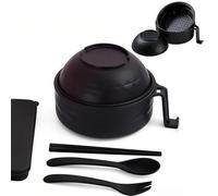 OLYGEE Microwave Ramen Bowl with Lid, Microwave Ramen Cooker, Noodle Cooker for Dorm, Apartment & Office - with Chopsticks, Spoon and Fork, Must-Have for Busy Lifestyles (Black)