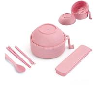 OLYGEE Microwave Ramen Bowl with Lid, Microwave Ramen Cooker, Noodle Cooker for Dorm, Apartment & Office - with Chopsticks, Spoon and Fork, Must-Have for Busy Lifestyles (Pink)