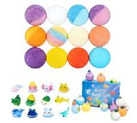 OLYGEE Natural Bath Bombs for Kids with Mega Bubbles & Surprise Inside, 12 Pack Kids Bath Bombs Gift Set with Toys Inside, Skin-Friendly Fizzy Spa Kit for Boys & Girls