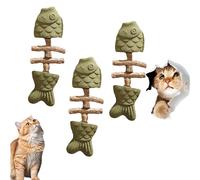 OLYGEE Natural Dental Chew Toy for Cat, Wooden Creative Fish Bone Cat Toy, Interactive Kitten Chew Playthings, Multi-Flavor Choices Keep Cats Interested (3pcs A)
