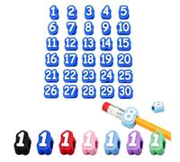 OLYGEE Numbered Pencil Toppers 1-30, Reusable Numbered Pencil Toppers for Classroom Caps for Standard No. 2 Pencils, Classroom Organization Supplies (#E)