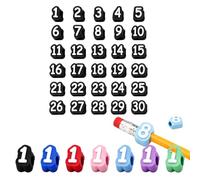 OLYGEE Numbered Pencil Toppers 1-30, Reusable Numbered Pencil Toppers for Classroom Caps for Standard No. 2 Pencils, Classroom Organization Supplies (#A)