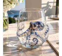 OLYGEE Ocean Mug, Handcrafted Borosilicate Octopus Mug, Artistic Octopus Wine Glass, Decorative Octopus Glassware for Coffee Tea Cocktails Coastal Home (H)