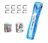 OLYGEE Reusable Desktop Stapler with Clip Dispenser, Portable Binder Clip Stapler - Includes 108 Reusable Clips, Push Clips Fastener for Document Binding, Home Office School Supplies (Blue)