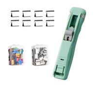 OLYGEE Reusable Desktop Stapler with Clip Dispenser, Portable Binder Clip Stapler - Includes 108 Reusable Clips, Push Clips Fastener for Document Binding, Home Office School Supplies (Green)