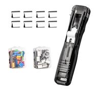 OLYGEE Reusable Desktop Stapler with Clip Dispenser, Portable Binder Clip Stapler - Includes 108 Reusable Clips, Push Clips Fastener for Document Binding, Home Office School Supplies (Black)