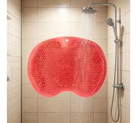 OLYGEE Shower Foot and Back Scrubber Mat, Non-Slip Silicone Exfoliating Pad with Suction Cups and Drainage Holes, Anti-Slip Foot Scrubber in Shower for Bathroom Cleaning (Red)