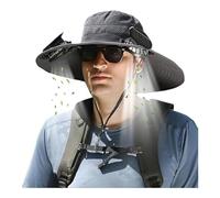OLYGEE Solar Panel Powered Fan Built in Wide Brim Outdoor Hat, USB Charging, Sun Hat with Fan, Bucket Hats for Men (Gray)