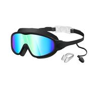 OLYGEE Splashy Eyes Kids Goggles, Clip-Back Strap with Nose Clip & Ear Plugs, Ultra Wide View for Pool Lessons & Beach (Black Gold)