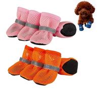 OLYGEE Summer Dog Boots, 4-Pack Breathable Mesh Dog Shoes, Anti-Slip & Reflective - Waterproof Protectors for Hot Pavement/Rain, Small/Medium Breeds (Orange+Pink,S)