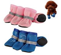 OLYGEE Summer Dog Boots, 4-Pack Breathable Mesh Dog Shoes, Anti-Slip & Reflective - Waterproof Protectors for Hot Pavement/Rain, Small/Medium Breeds (Blue+Pink,M)