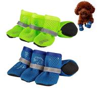 OLYGEE Summer Dog Boots, 4-Pack Breathable Mesh Dog Shoes, Anti-Slip & Reflective - Waterproof Protectors for Hot Pavement/Rain, Small/Medium Breeds (Blue+Green,S)