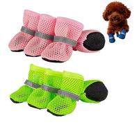 OLYGEE Summer Dog Boots, 4-Pack Breathable Mesh Dog Shoes, Anti-Slip & Reflective - Waterproof Protectors for Hot Pavement/Rain, Small/Medium Breeds (Green+Pink,XL)