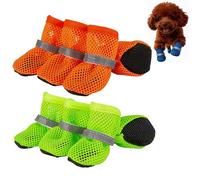 OLYGEE Summer Dog Boots, 4-Pack Breathable Mesh Dog Shoes, Anti-Slip & Reflective - Waterproof Protectors for Hot Pavement/Rain, Small/Medium Breeds (Green+Orange,M)