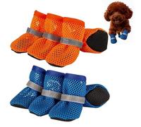 OLYGEE Summer Dog Boots, 4-Pack Breathable Mesh Dog Shoes, Anti-Slip & Reflective - Waterproof Protectors for Hot Pavement/Rain, Small/Medium Breeds (Blue+Orange,M)
