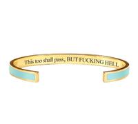 OLYGEE This Too Shall Pass Bracelet Mantra Cuff Bracelet Engraved Stainless Steel Motivational Hidden Message Minimalist Jewelry Gift for Women (Q)