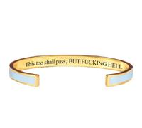 OLYGEE This Too Shall Pass Bracelet Mantra Cuff Bracelet Engraved Stainless Steel Motivational Hidden Message Minimalist Jewelry Gift for Women (C)