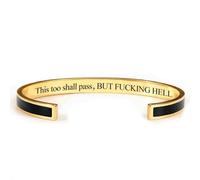 OLYGEE This Too Shall Pass Bracelet Mantra Cuff Bracelet Engraved Stainless Steel Motivational Hidden Message Minimalist Jewelry Gift for Women (G)