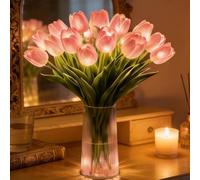 OLYGEE Tulip Lamp 15 PCS Radiant Romantic Tulip Light with Vase Twinkling Tree Tulips LED Artificial for Bedroom Bedside Decor & Gift for Her (Pink,Without Vase)