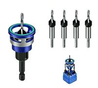 OLYGEE Two-Flute Counterbore with Depth Stop Tapered Drill Bits with Adjustable Depth Stop Collar, Wood Countersink Bit for Woodworking Cabinetry Plywood MDF DIY, 1/4" Hex Shank (Blue)