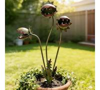 OLYGEE Whimsical Metal Carnivorous Plant Garden Stake 25 inch, Large Venus Flytrap Monster Yard Art Sculpture, Whimsical Outdoor Decoration for Lawn Flower Bed Patio