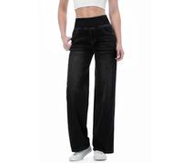 OLYGEE Wide Leg Jeans for Women, Pull on High Waisted Stretchy Baggy Trendy Tummy Control Straight Leg, Casual Denim Pants (Black,M)