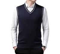 OlyljpinZ Hommes Gilet en Laine Col en V Couleur Pure Pulls et Gilets en Laine Tricotés sans Manche Classique Gentleman Tricots Cardigans Débardeurs