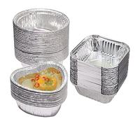 Olymajy barquette aluminium, plat aluminium jetable, pain et muffins dans des plateaux en aluminium sans couvercle, en forme de cœur (carré/rond) Récipients portables pour aliments (60 pièces)