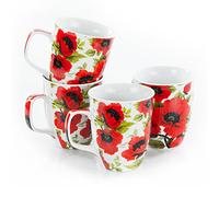 Olymp Lot de 4 tasses à café en porcelaine, motif coquelicots, 400 ml