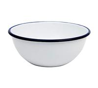 Olympia Bol en acier émaillé, 155 mm (lot de 6), blanc avec bord bleu, passe au lave vaisselle, passe au four, vaisselle de camping, salle à manger rustique, usage professionnel et domestique, GM514