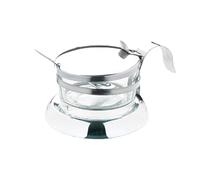 Olympia - Fromagère avec cuillère, inox verre, 75 mm (H) x 117 mm (Ø), poignée de transport, Peut être utilisée pour condiments, flocons de piment, cuillère incluse, F773
