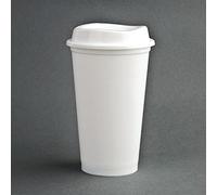 Olympia - Lot de 25 gobelets à café réutilisables en polypropylène 473 ml blancs recyclables avec couvercle tasses recyclables pour boissons chaudes et froides CW929