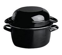 Olympia Marmite à moules en émail 0,5 kg , noir, petite taille : 130 (H) x 140 (Dia) mm, poêle et couvercle inclus, marmite de service pour huîtres, crustacés, fruits de mer, passe au four, CF269