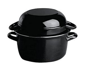 Olympia Marmite à moules en émail 0,5 kg , noir, petite taille : 130 (H) x 140 (Dia) mm, poêle et couvercle inclus, marmite de service pour huîtres, crustacés, fruits de mer, passe au four, CF269
