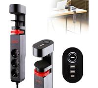 Olympia Multiprise de bureau 3 prises avec pince et 3 ports USB - Noir