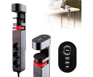 Olympia Multiprise de bureau 3 prises avec pince et 3 ports USB - Noir