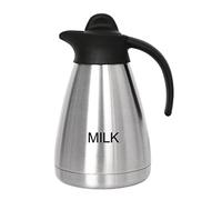 Olympia Pichet isotherme avec inscription "Milk" et couvercle à vis, 1000 ml/ 35 oz, en acier inoxydable avec dessus noir, lait imprimé sur le côté, isolé pour rester frais plus longtemps, CL372