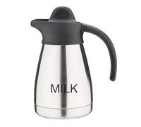 Olympia Pichet isotherme avec inscription "Milk" et couvercle à vis 500 ml/ 17oz, en acier inoxydable avec dessus noir, isolé pour rester frais plus longtemps, CL371