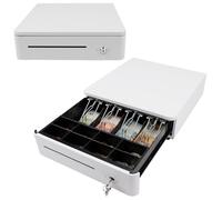 OLYMPIA S 330 blanc | Tiroir caisse avec 8 compartiments pour pièces et 4 compartiments à billets | Tiroir-caisse robuste en métal | Caisse enregistrable à commande électrique avec serrure et