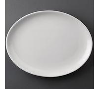 Olympia - Service de 12 assiettes blanches ovales Olympia Athena 254 x 197 mm - Vaisselle en porcelaine émaillée CC211