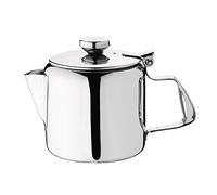 Olympia Théière en acier inoxydable finition miroir 410ml/14 oz, argent, poignée double couche résistante à la chaleur, finition miroir hautement polie, passe au lave vaisselle, théière compacte, K677