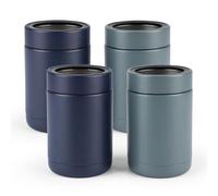 Olympia Tools Lot de 4 glacières à canettes standard pour bière et soda - Manchon à boisson en acier inoxydable de 340,2 g, porte-boisson isotherme à double paroi (2 gris et 2 pièces bleu marine)