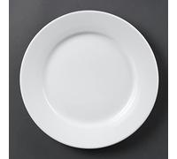 Olympia Whiteware Lot de 12 assiettes à larges bords 25 cm (lot de 12), blanc, porcelaine vitrifiée, passe au lave-vaisselle et au micro-ondes, certifié BS4034 pour une utilisation hôtelière, CB481
