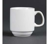Olympia Whiteware Mugs empilables 284 ml / 10 oz (lot de 12), porcelaine blanche, résistants aux éclats, passent au micro-ondes/lave-vaisselle, conviennent aux soucoupes Y102 et CB463, CB461