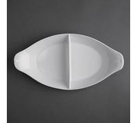 Olympia Whiteware Plats ovales à compartiments avec oreilles 290 x 160 mm, porcelaine blanche, passe au four, au micro-ondes, au lave-vaisselle et au congélateur, Y100