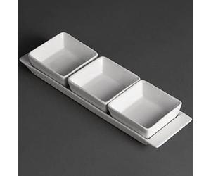 Olympia Whiteware Plats Snack 3 Sections avec Assiettes en Porcelaine Blanche - Vaisselle Entièrement Vitrifiée avec Bords Roulés - Paquet de 2